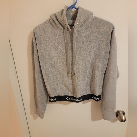 Calvin Klein Performance HoodieCrop Sweatshirt WomensXS Gray Athletic Activewear - Picture 1 of 7